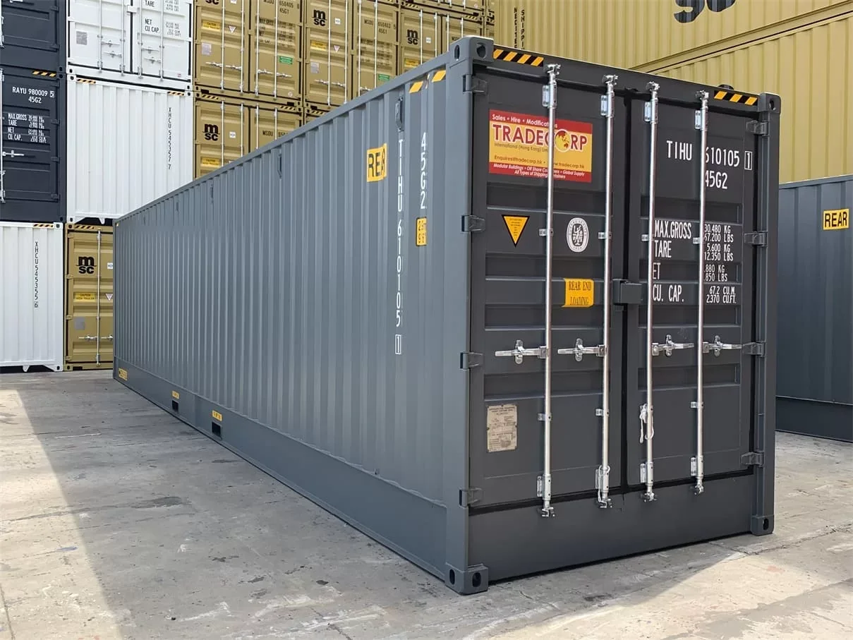 Neuer grauer 40-Fuß-High-Cube-Container mit Doppelseitentüren
